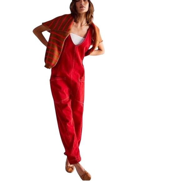 We The Free Pants - We The Free Red High Roller Cotton Utility Overalls Jumpsuit XS